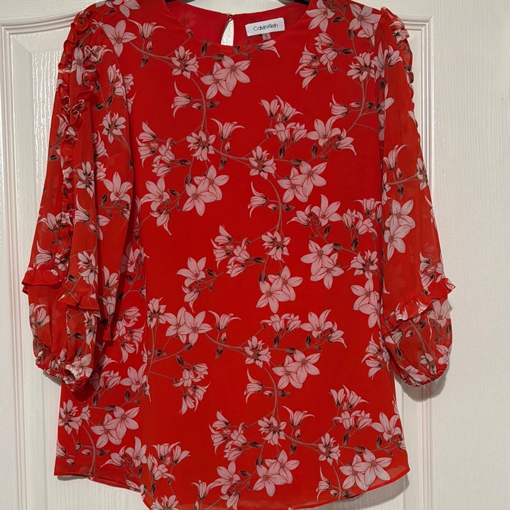 NWOT Calvin Klein Red Floral Women's Top